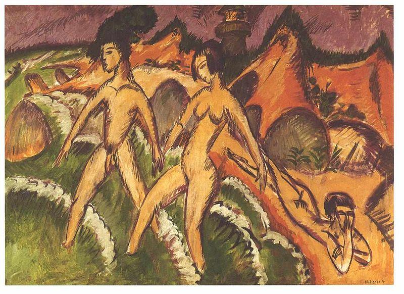 Ernst Ludwig Kirchner Female nudes striding into the sea oil painting picture